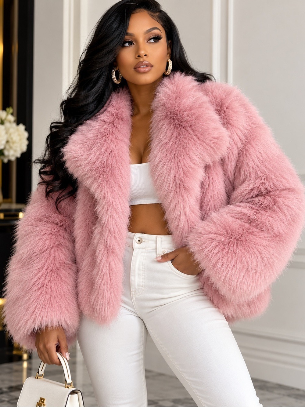 Glitz Plush Pink Faux Fur Teddy Jacket - Women Jackets & Coats